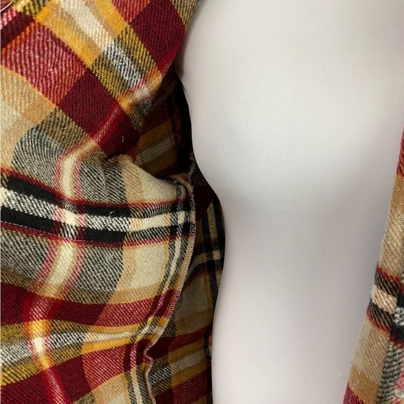 Womens Plaid Button Front Shirt Jacket Shacket Large Tan Black Red EUC - Picture 5 of 8